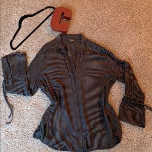 EXPRESS black pinstripe blouse w/flare sleeves